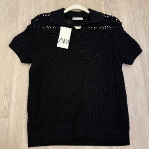 Zara Black Knit Polo